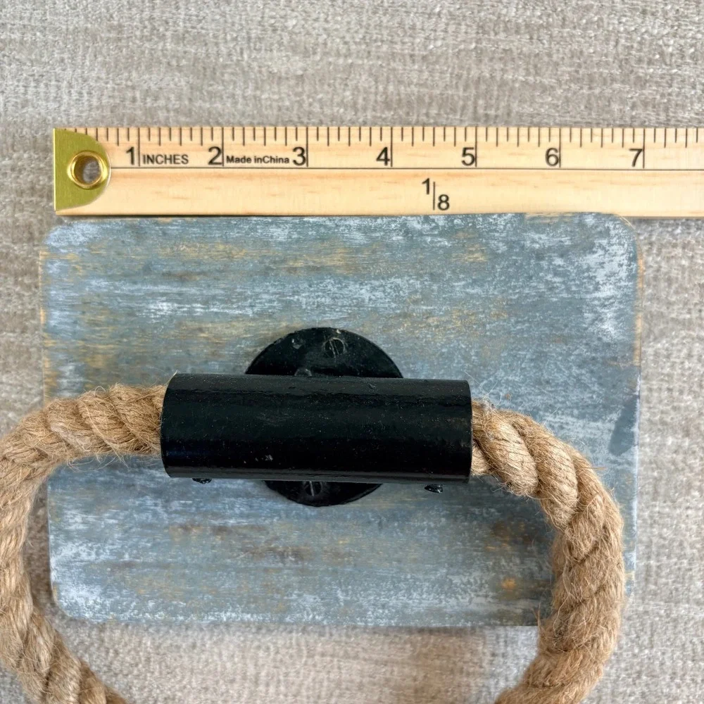 Rustic Nautical Rope Towel Ring Distressed Wood Look Wall Mount Coastal Lake